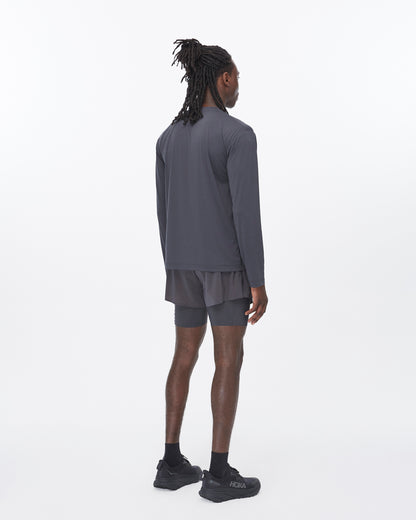 Work Running LS Tee in Asphalt, lifestyle