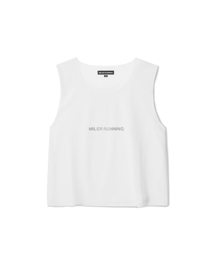 Dirt Running Cropped Tank in White, front